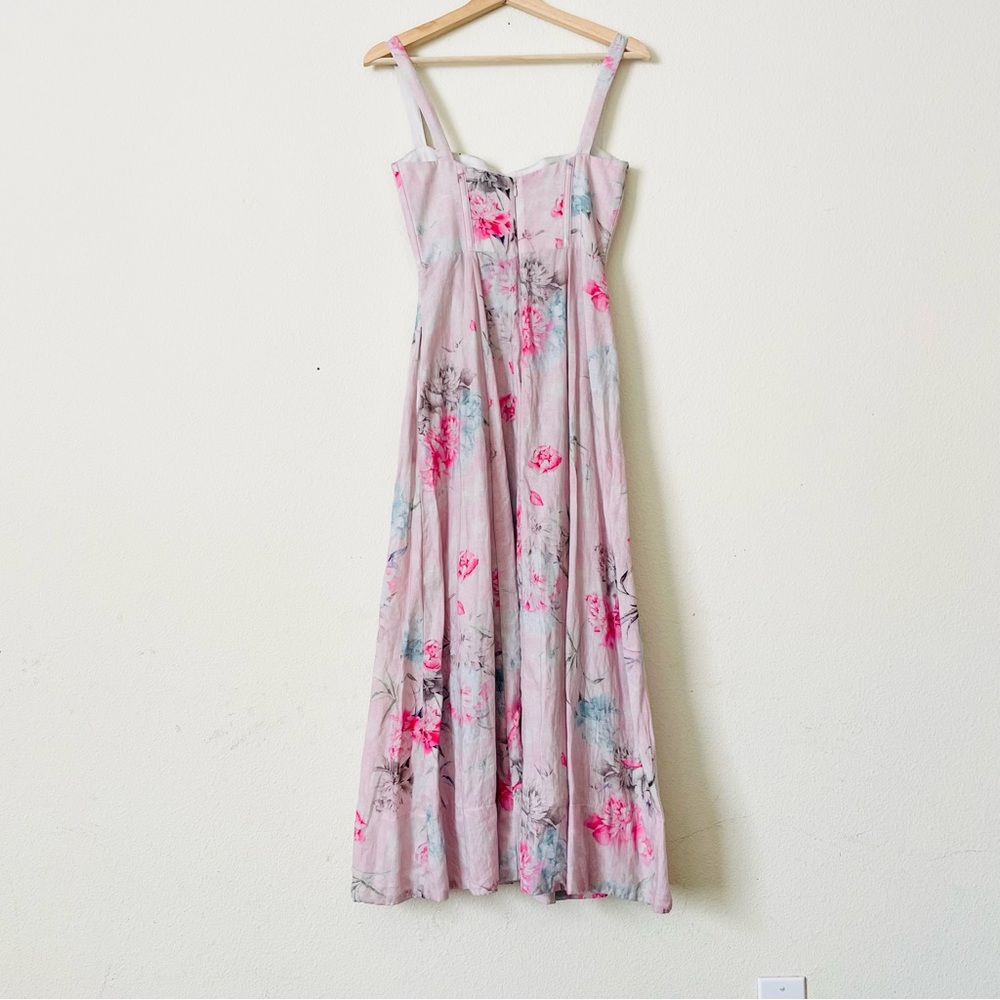 Bardot XS Adeline Brodarie Corset midi dress in Garden Floral pink - Picture 5 of 7